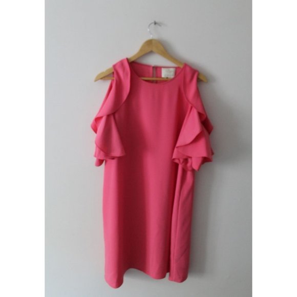 Kate Spade Cold Shoulder Crepe Dress in Petunia Pink Size XL Ruffle Sleeveless - Picture 3 of 7